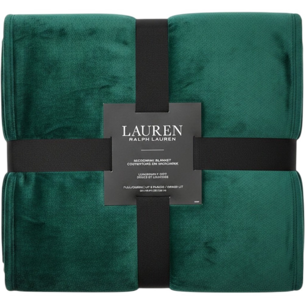 Ralph Lauren 90x90 Micromink Blanket Deep Green Queen Soft Plush BL60000-14